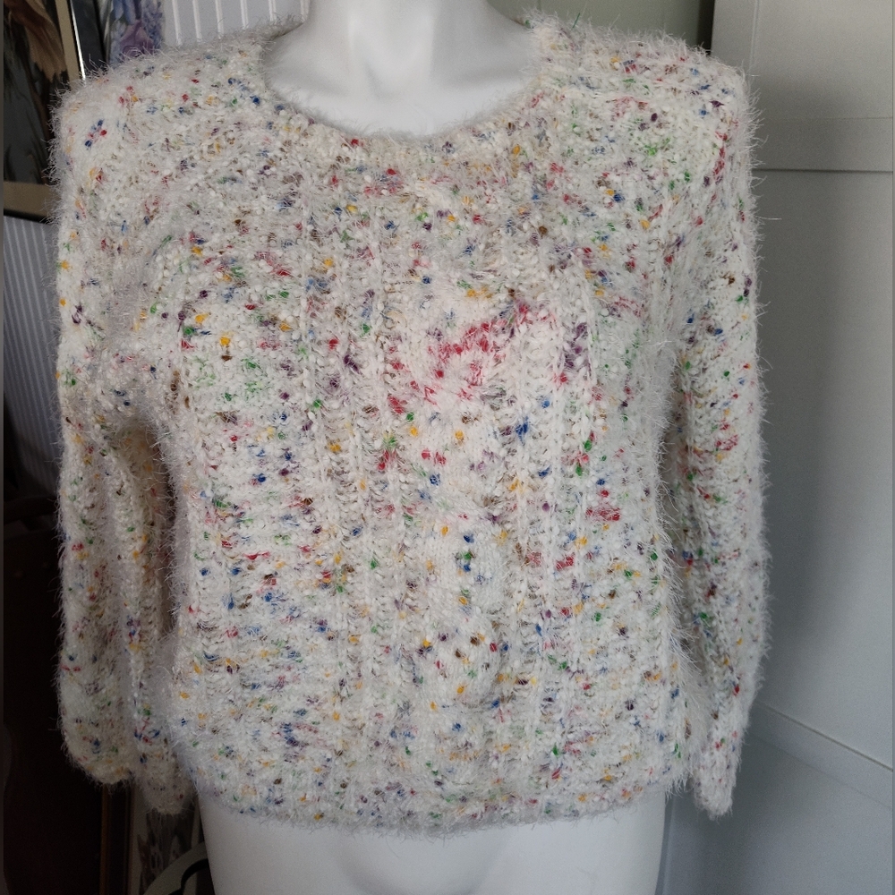 Alyaeyelash Confetti Crew Neck Sweater with Textured Knit Sz Lg